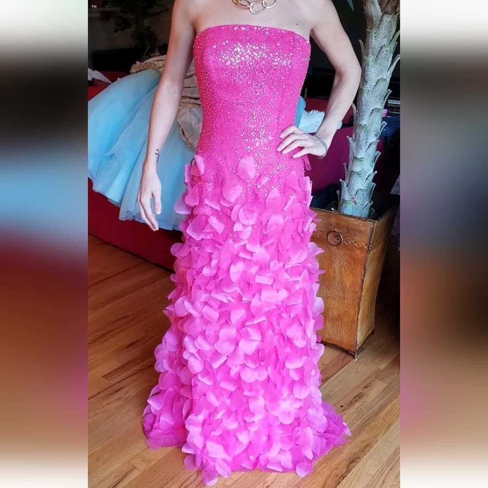 Pink fuchsia Evening Gown dress by LEGEND maxi long Sz 4 back.